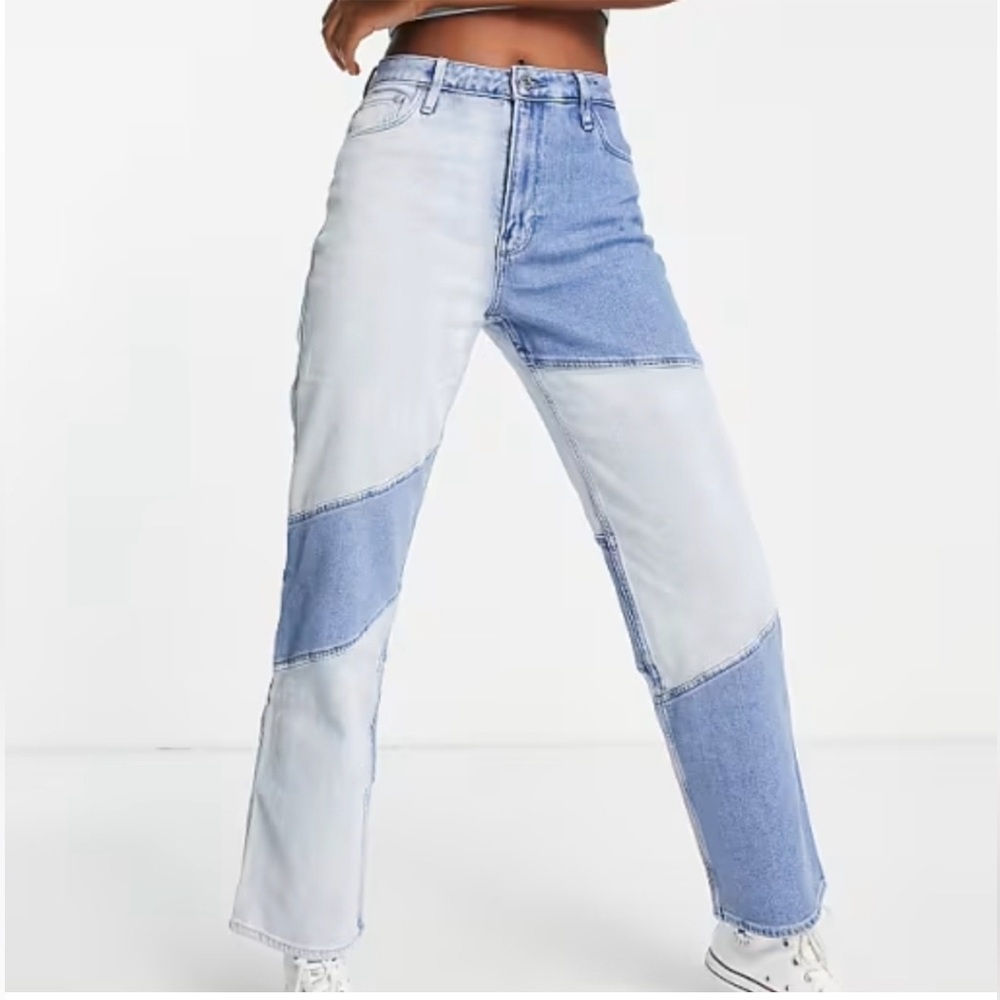 Hollister Women's Two-Tone Straight Leg Jeans, high rise